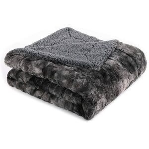 Luxurious Gray Faux Fur Throw Blanket
